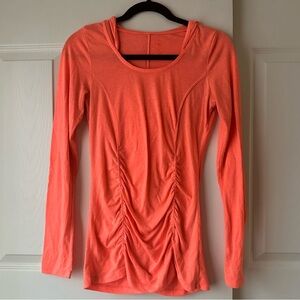 Y2K Long Sleeve Ruched Top with Hood - Coral Pink